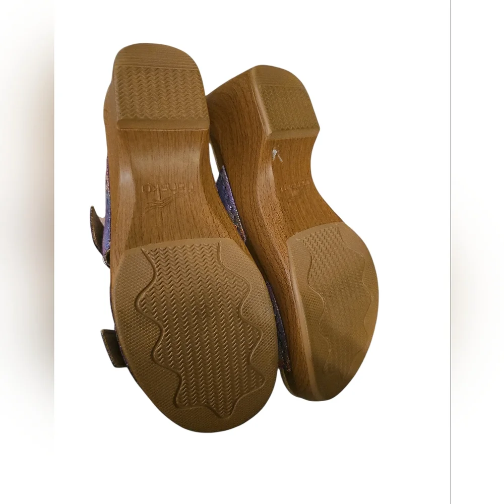 Dansko Sophie Sandals 37 Sparkle Slide Purple Rainbow Buckle Iridescent Slip On - Picture 6 of 6